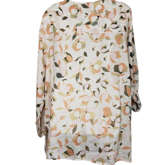 Rachel Zoe Women's Linen Blouse Size 2X Abstract Floral Roll Tab Button Front - Picture 9 of 14